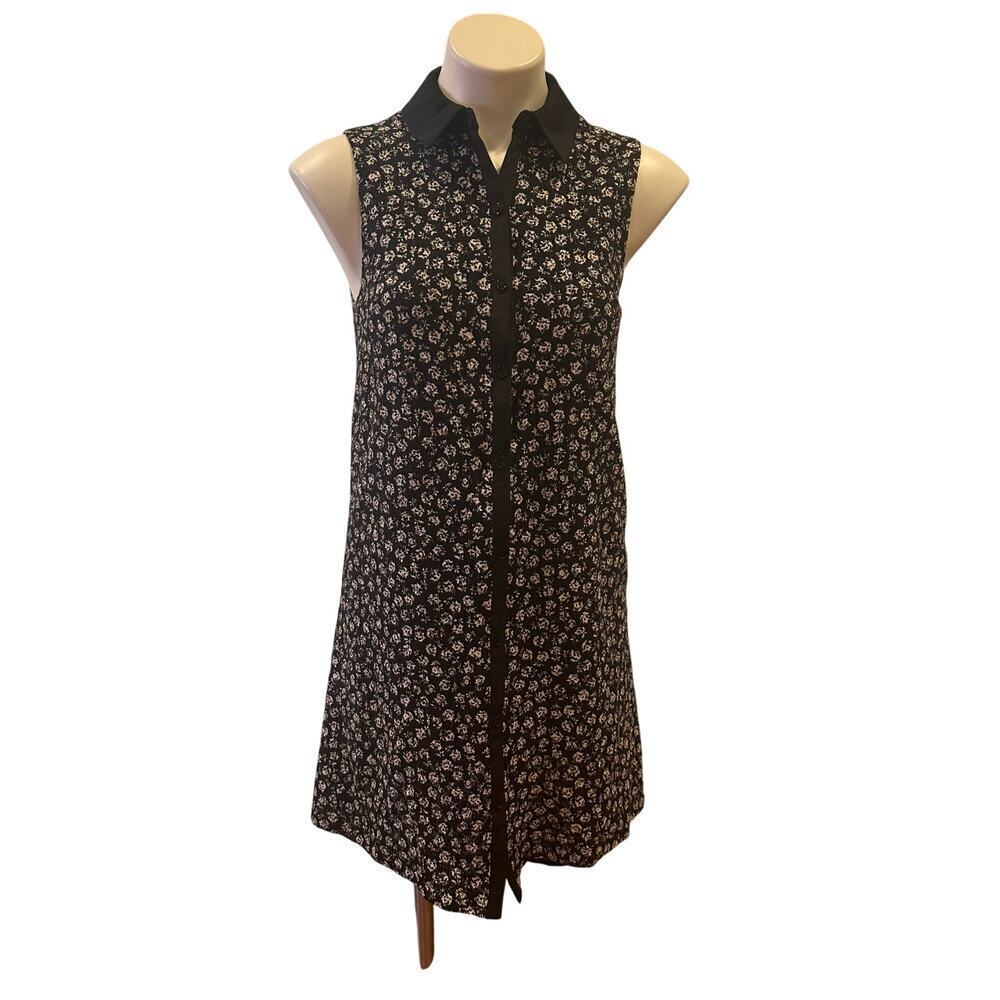 Betsey Johnson Sleeveless Dress sz 2 Black White Floral Collared Dress